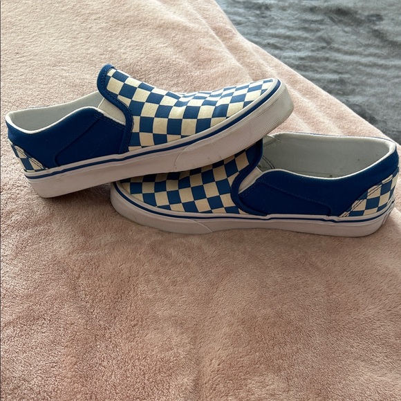 Vans Blue and White Checkered Slip-On Sneakers - Picture 3 of 7